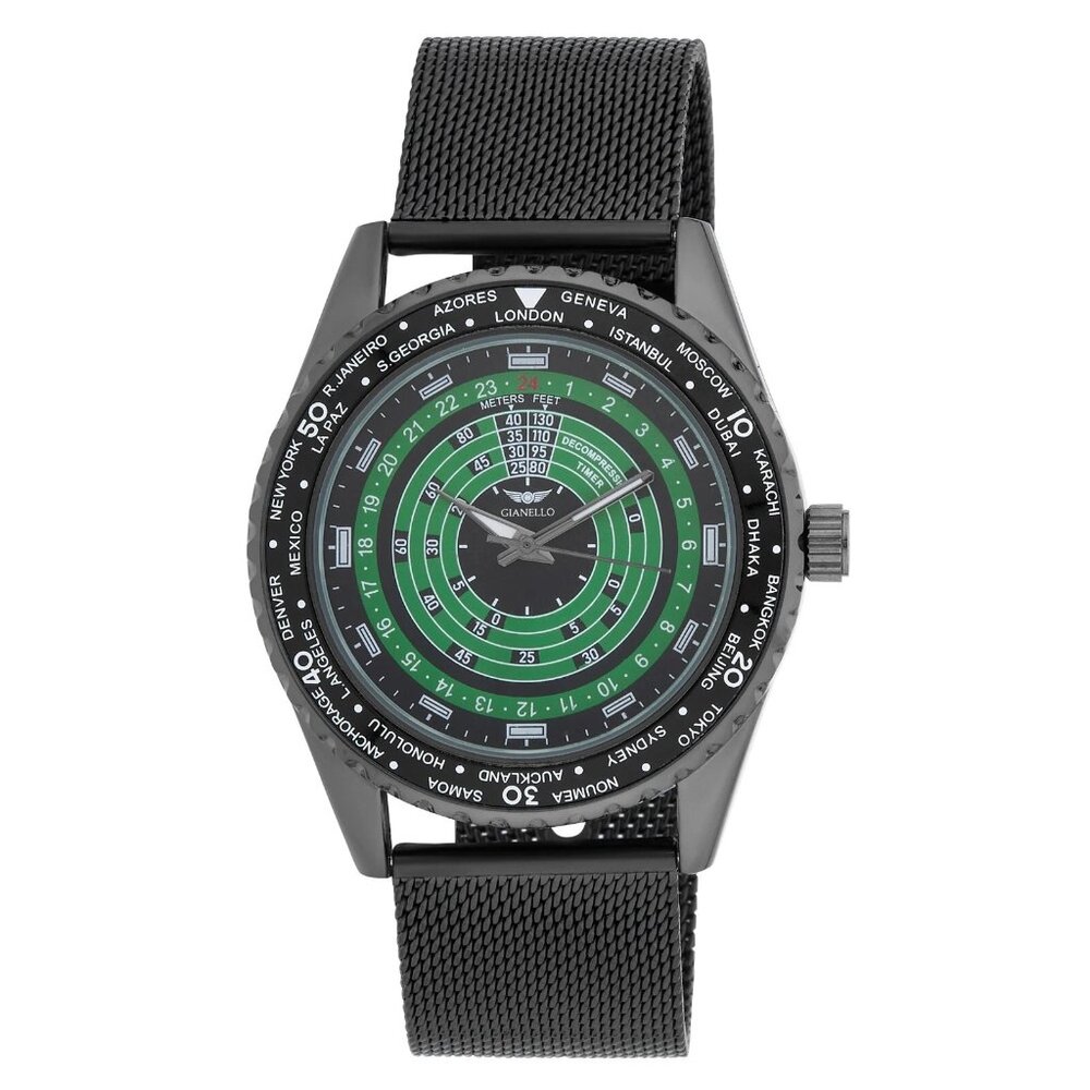 #16 NIB Gianello Watch Men's GNL7930GN Watch Black/Green